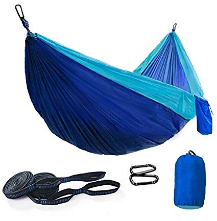 Camping Hammock Portable Lightweight Parachute Single & Double Outdoor Premium Hammock with Tree Straps Up 650 lbs, Multifunctional Hammocks for Backpacking, Hiking, Travel, Beach, Yard