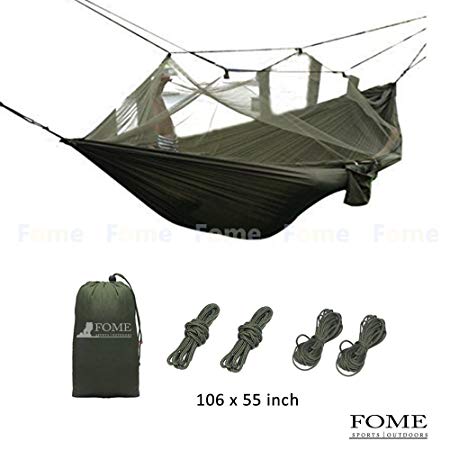 FOME Portable High Strength Parachute Fabric Hammock Hanging Bed With Mosquito Net For Outdoor Camping Travel Gift