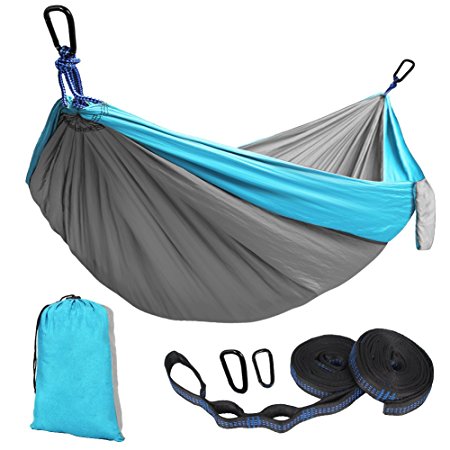 Kootek Double Camping Hammock Portable Indoor Outdoor Tree Hammock with 2 Adjustable Hanging Straps, Lightweight Nylon Parachute Hammocks for Backpacking, Travel, Beach, Backyard, Hiking