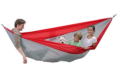 Byer of Maine Traveller Double XXL Hammock by, Extra Large, Two Person, Lightweight, Easy to Transport, Nylon Fabric, Easy Assembly, Red/Grey, 125