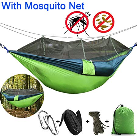 Outdoor Camping Double Hammocks with Mosquito Net Hammock Tree Straps Portable Lightweight Backpack Parachute JingStyle Two Person Hammock Tent for Travel Hiking Large Size 8.7ft x 4.5ft Hold Up 660lb