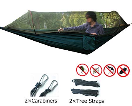 TOMTU 440lbs Portable Lightweight Parachute Fabric Nylon Double Camping Hammock with Mosquito Bugs Net and Tree Straps & Hooks Great for Outdoor Yard Backpacking Travel Hiking Beach Relaxing