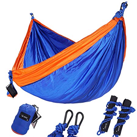 SlimK Double Camping Hammock - Lightweight Nylon Portable Hammock, Best Parachute Double Hammock For Backpacking, Hiking, Travel, Beach, Backyard.