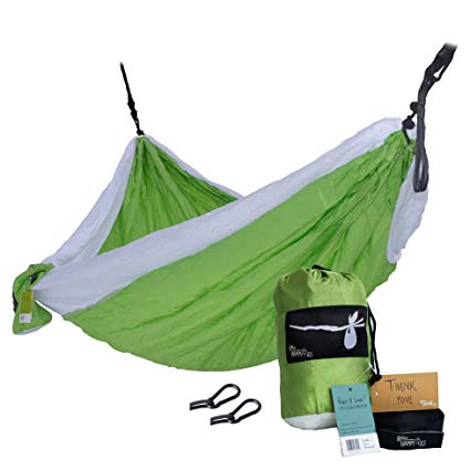 Hobo Hammocks Portable Double Camping Hammock (Webbing Straps And Carabiners Included For Hanging) Parachute Nylon