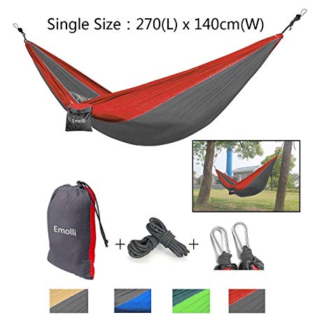 Emolli Double Camping Hammocks, Garden Hammocks Ultralight Nylon Portable Hammock, Multifunctional Parachute Hammock for Backpacking, Camping, Travel, Beach, Yard.