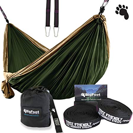 Bigfoot Outdoor Double Tree Hammock Suspension System - w/ XL Straps - 34 Loops Total - Over 10.6 feet Long - 6.6 feet wide - 4 Steel Carabiners