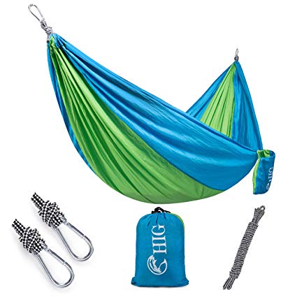 HIG Outdoor Camping Hammock - Double Parachute Lightweight Nylon Portable Hammock with Wtraps & Carabiners For Backpacking, Camping, Travel, Beach, Yard