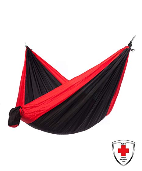 Made With KISH Bug Repellent Just Relax Single Portable Lightweight Camping Hammock, 10.6x5 Feet