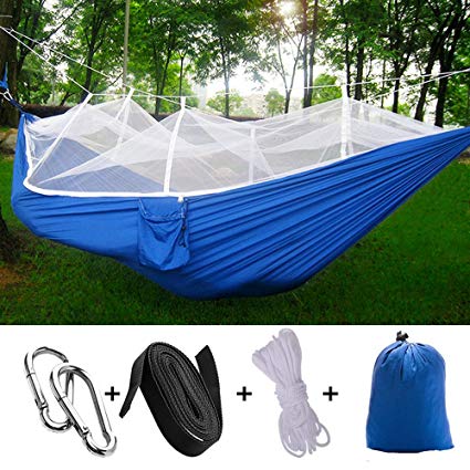 Vicona Portable Double Camping Parachute Fabric Hammock with Mosquito Net -Lightweight Durable Nylon Hammock For Outdoor Travel Indoor Camping Hiking Backpacking Backyard.