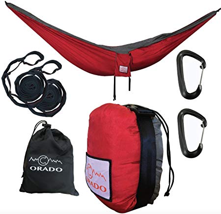 Best Double Camping Hammock, Complete Hammock System By Orado Outdoor Products, includes Easy to Use Tree Straps, Aluminum Carabiners and Attached Bag - Portable, Ultralight