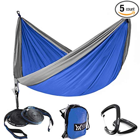 WINNER OUTFITTERS Single & Double Camping Hammock With Tree Straps - Lightweight Nylon Portable Hammock, Best Parachute Double Hammock For Backpacking, Camping, Travel, Beach, Yard