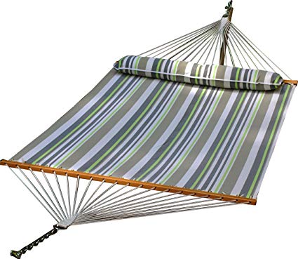 ALGOMA NET COMPANY 2789W-74SPC Quik-Dry Fabric Hammock With Pillow, Green/Gray/White