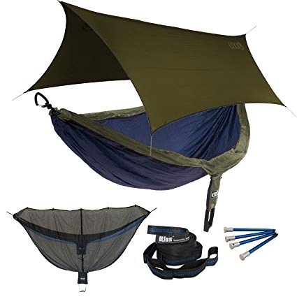 ENO DoubleNest OneLink Sleep System - Navy/Olive Hammock With Olive Profly