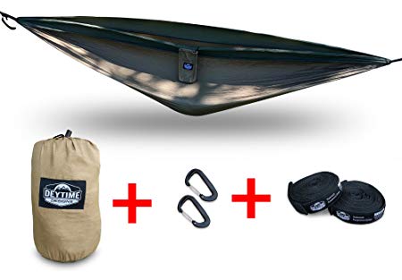 Lightweight Nylon Camping Hammock - Includes 10' Tree Straps - Premium Lightweight Aluminum Carabiners - Attached Storage Bag - Great for Travel, Backpacking, Biking and the Beach!