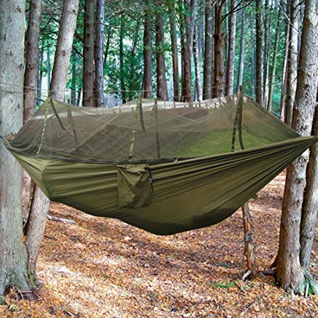 HMLifestyle-Hammock with Mosquito Net,Lightweight Portable Parachute Double Hammock Camping