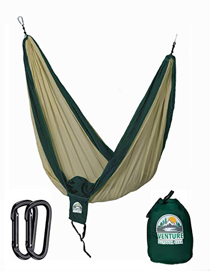 Portable Double Hammock For Camping, Hiking, and Backpacking Outdoors - Two Person Hammock Made Of Premium Parachute Nylon