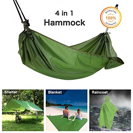 Multifunction Camping Hammock, 4 In 1 Outdoor Camping Hammock - Multifunction Waterproof Hammock Rain Fly Tent Tarp - Camping Blanket - Raincoat for Camping Picnic Blanket Hiking Outdoors Activities