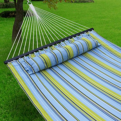 Hammock Quilted Fabric with Pillow Double Size Spreader Bar Heavy Duty Portable Outdoor Camping Hammock For Outdoor Patio Yard （450lbs Capacity）