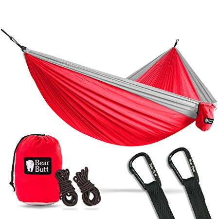 Bear Butt Double Parachute Camping Hammock, Red / Gray