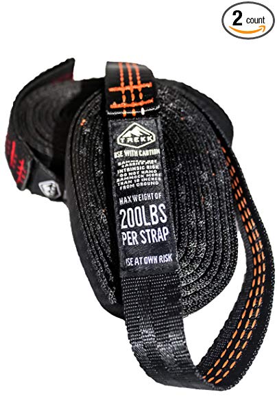 Trekk Outdoor Hammock Suspension Tree Straps - Slack or Taught Line | Tree-Friendly and Stretch-Free | Includes carrying pouch | Holds Up To 400 LBS | Light Compact Gear for Hiking, Camping, Hunting