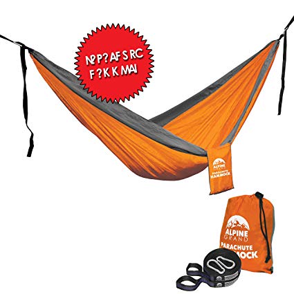 Alpine Grand Premium Lightweight Portable Parachute Hammock – TWO FREE HANGING STRAPS WITH FLAT LOOP DESIGN - GREAT FOR Camping, Backpacking, Hiking, Yard, Beach, Boat Dock, Park