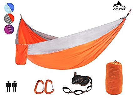 Oileus X-large Double Camping Hammock-Lightweight Nylon Portable Hammock, Best Parachute Double Hammock-10ft Straps with Loops & Carabiners-For Backpacking Beach Yard 130