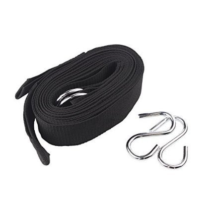 KUCHANG Black Hammock Tree Straps Outdoor Eco-Friendly Strong Strap Bandage Belt Hanging Straps Rope with Hook-Hanging Kit Includes Great Stainless (2 S-Hooks and 2 O-Rings) Fits All