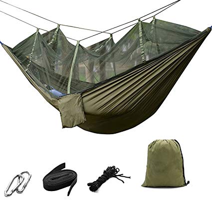 suyi Portable Foldable Double Camping Hammock Mosquito Net Tree Hammocks Tent Travel Bed,Premium Quality Lightweight 210T Nylon,Capacity up to 441 lbs,with Strong Tree Straps,Hooks,Storage Bag