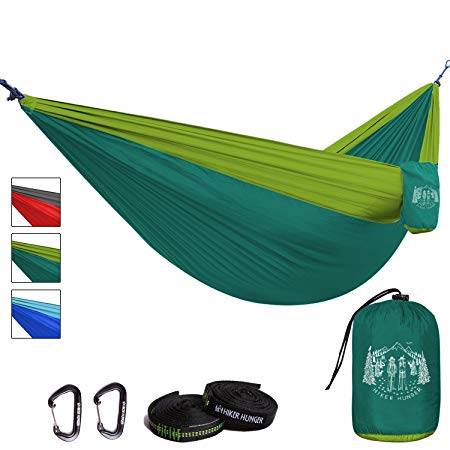 Premium Outdoor Hammock - Large Double Size, Portable & Ultra Light. FREE 10' Tree Straps & Wiregate Carabiners Included.