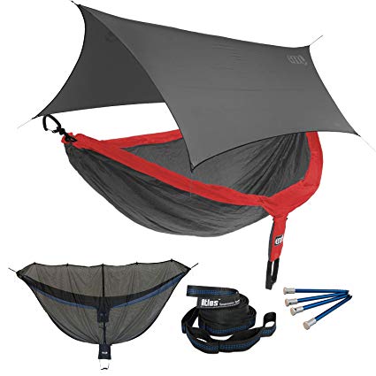 Eagles Nest ENO DoubleNest OneLink Combo - Red/Charcoal Hammock+Grey Profly