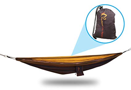 Ultralight Compact Hammock for Camping. Extra Strong Parachute Fabric, Carabiners & Attachment Rope Included. Fast Set Up and Pack Down. Perfect for Backpacking, Hiking, Beach, Yard, Travel, Relaxing