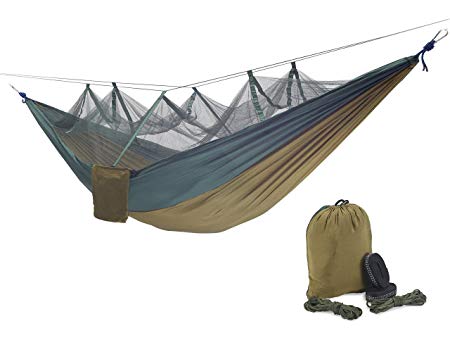 QYUHE Camping Hammock with Mosquito Net Portable Nylon Fabric Travel Double Hammocks for Outdoor Hiking Backpacking Backyard Beach 8.53 x 4.6 ft