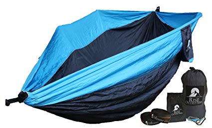 Closeout SALE | Alpine Ridge Deluxe Nylon Camping Hammock (INCLUDES HEAVY DUTY STRAPS!) | Slate Gray/Glacier Blue