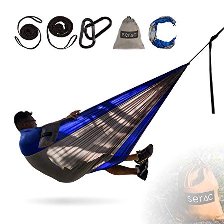 [Durable Hammock & Strap Bundle] Serac Classic Portable Single Camping Hammock with Suspension System - Perfect for the backpack, travel and camping