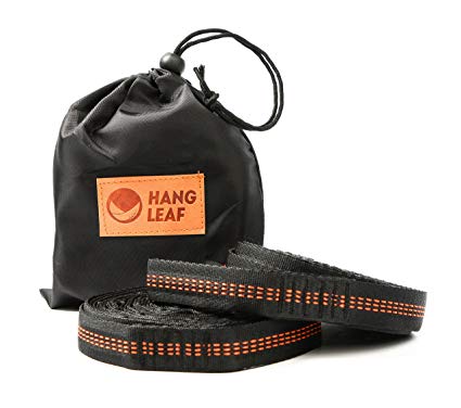 HangLeaf Hammock Suspension System - Orange/Black - Extra Strong, Triple stitching, One strap 10 Ft Long, Two Straps and a Carry Bag included, Tree friendly - Camping Hammock Accessories