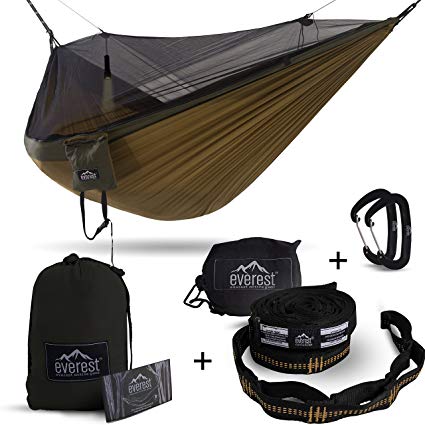 Double Camping Hammock - Everest | Bug & Mosquito Free Camping & Outdoor Hammocks Tent Reversible Integrated Bug Net YKK Zipper Lightweight Ripstop Diamond Weave Nylon