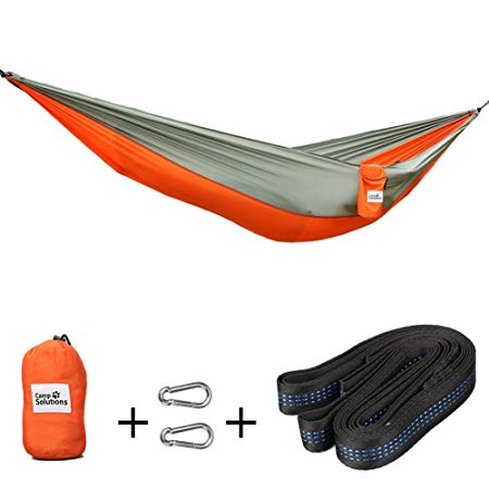 Camp Solutions Hammock Outdoor Parachute Hammock Bed with Carabiners, Tree Straps for Backpacking, Camping, Beach, Hiking, 118