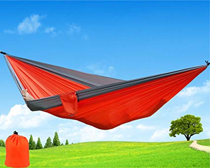 Chilly Camping Hammock Ultralight Portable Hammock Parachute Nylon Fabric Travel Camping Hammock for 1-2 Person, Lightweight Garden Hammock with Loops and Tree Straps Included