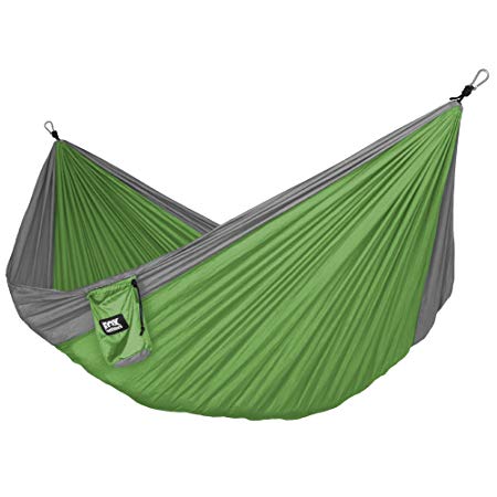 Neolite Double Camping Hammock - Lightweight Portable Nylon Parachute Hammock for Backpacking, Travel, Beach, Yard. Hammock Straps & Steel Carabiners Included