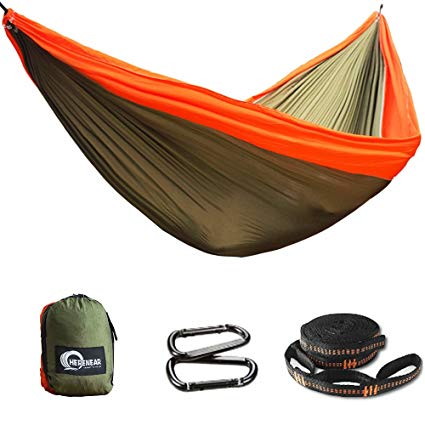 Herenear Double Camping Hammock - Portable Lightweight Nylon Parachute Hammock with Tree Straps and Carabiners for Camping Hiking Backpacking Travel Beach Yard, 118