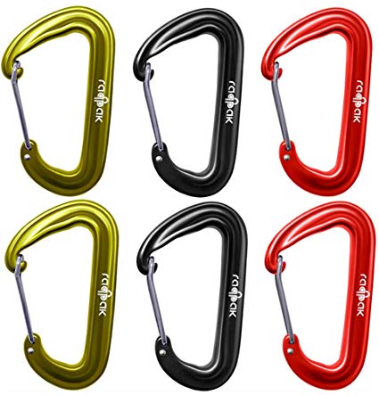 Raqpak Wiregate Carabiners Clips for Hammocks 2 4 6 8 pcs Sets Lightweight Strong Aluminum with Pouch