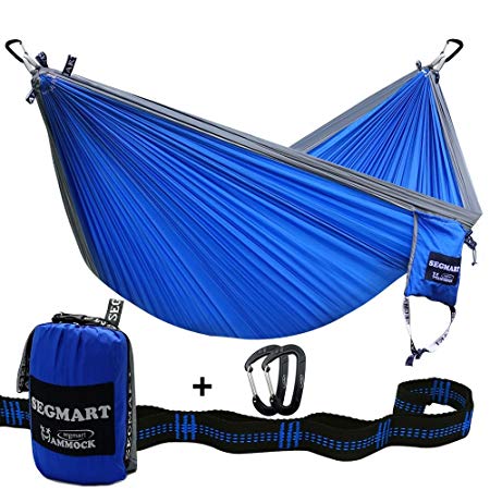 SEGMART Double Hammock with Two Tree Straps & Carabiners, 600lbs