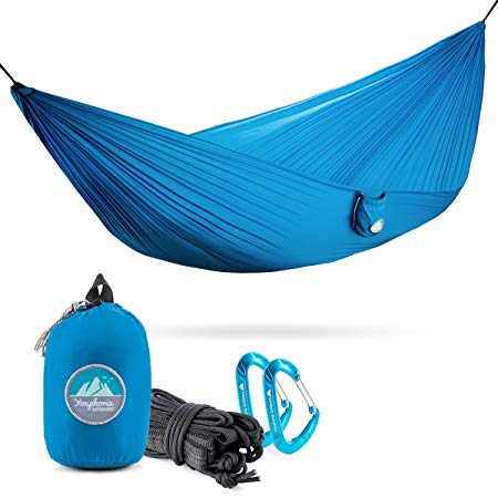 Youphoria Outdoors Portable Camping Hammock with Tree Straps - Travel Gear For Outdoor, Camping, Backpacking, Hiking, or Beach - Double & Single Hammocks (only 12 oz) - 400 lb Rated