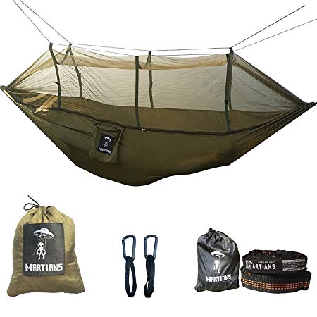 Martians Camping Hammock with Mosquito Net Ultralight Foldable Double Hammock with 28 Loop Tree Straps 118