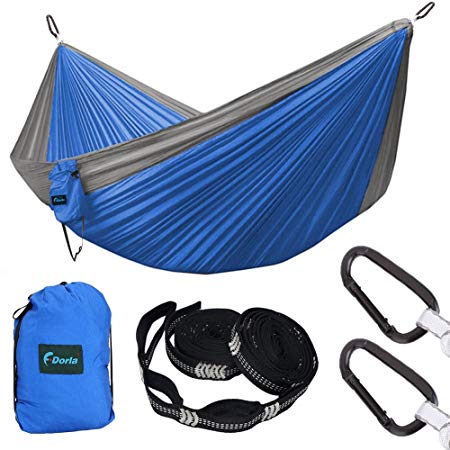 F_Dorla Portable Camping Hammock,Double Hammock Beds Premium Tree Straps & Carabiners,Lightweight Portable Nylon Parachute Hammock for Backpacking,Weight Capacity of 600lbs Suitable for Two Adults.