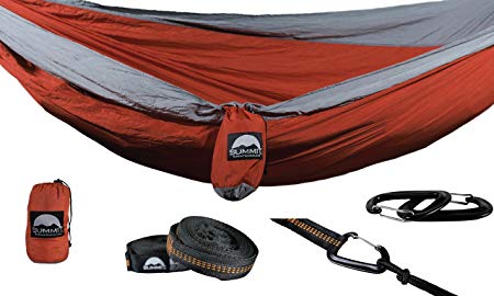 Summit Goods DoubleNest Camping Hammock with STRAPS INCLUDED - Parachute Nylon Ultralight Fabric - XL Double & Single Person - Hiking Tent Beach Chair Travel w/ Accessories