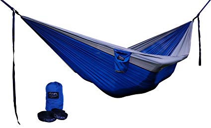 Potomac Banks Double Parachute Hammock with Carabiners and FREE Pair of Quick Set Up Adjustable 16 Loop Tree Friendly Straps Quick Dry Lightweight Nylon for Travel Hiking Camping or Backyard Lounging Relaxing