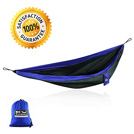 True Double Sized Portable Camping Hammock with Triple Stitched Ultra Premium Military Grade Parachute Nylon & FREE Metal Carabiners – Backed with Unconditional by Max Relax