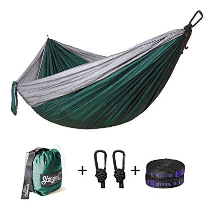 ShingoC Portable Outdoor Travelling Lightweight Parachute Nylon Double Camping Hammocks with Straps