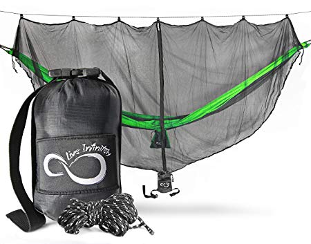 Live Infinitely Lightweight Hammock Bug Net by 11’Long by 5’ Wide- Perfect Mosquito Net To Keeps Out Noseeums, Mosquitos & All Bugs –Universal Fit For All Camping Hammocks- X-L Attached Gear Pouch